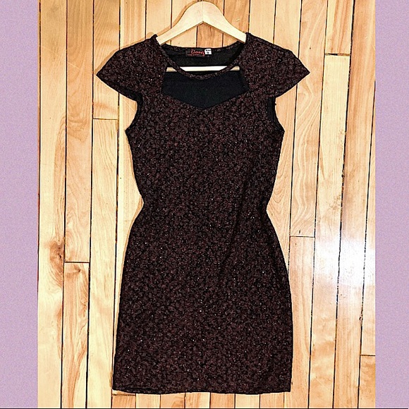 Vintage 80s glittery maroon bodycon mini dress - Picture 1 of 5